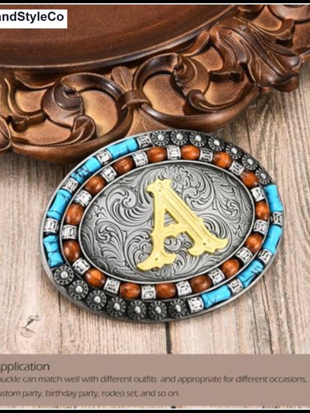 Western Initial Letter Belt Buckle, Native American Turquoise Zinc Alloy Jeans - Picture 5 of 6